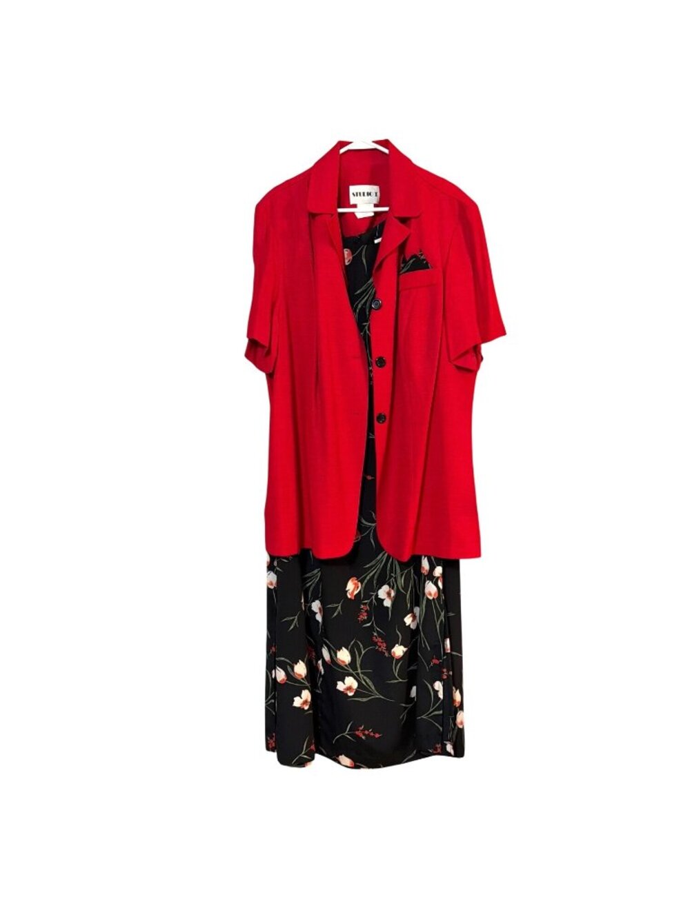 Vtg Studio I Womens 2-Piece Black Floral Dress & Red Jacket Size 22W Made In USA